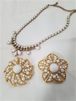 Two brooches with rhinestone necklace brooches or