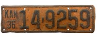 1936 Kansas License Plate