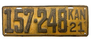 1921 Kansas License Plate