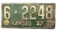 1942 Kansas License Plate with Metal Renewal