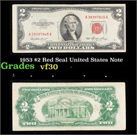 1953 $2 Red Seal United States Note Grades vf++