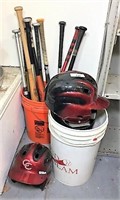 Plethora of Baseball Bats, Balls, and Helmet