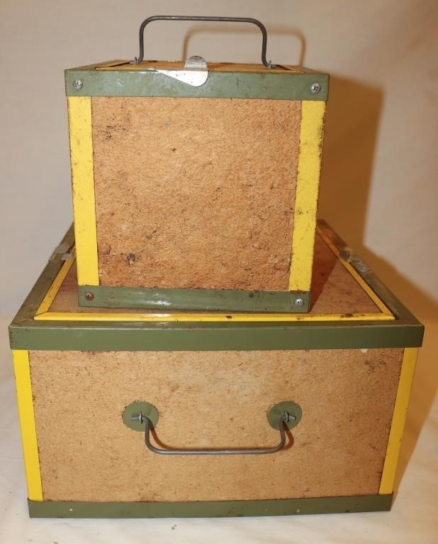 2 Vintage Oberlin Bait Canteen Worm Boxes: