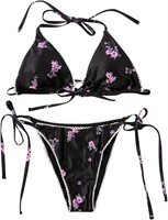 Women Triangle Halter Thong Bikini Set Ruffle