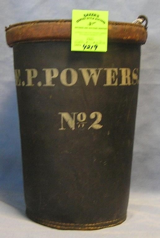 Antique leather fire bucket marked E.P. Powers