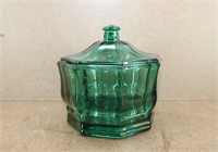 Vtg Teal Green Indiana Glass Octagon Candy Jar