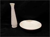 1 Vintage Milk Glass Vase 1 Porcelain 8" Plate