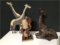 Metal Giraffes & Wood Giraffe & Elephant Statues