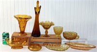 Amber Glass Lot - Bowls, Swung Vase, Planters