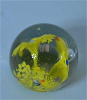 Glass Paper Weight w/ Yellow Flower Design