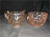 PINK DEPRESSION GLASS CUBIST CREAM & SUGAR