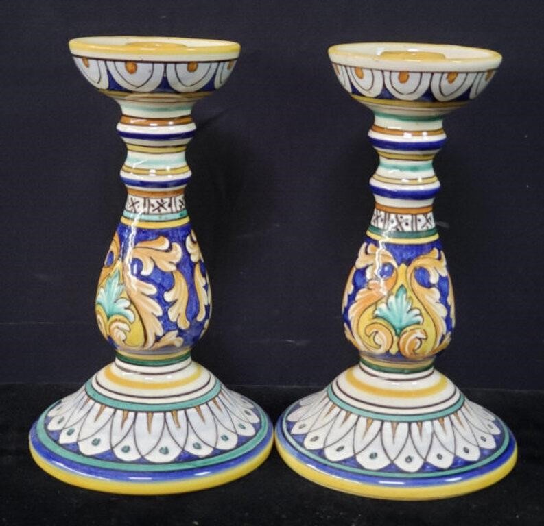 Pair of signed handpainted glazed pottery