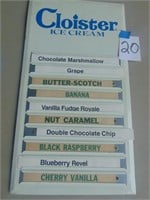 Cloister Ice Cream Flavor Board