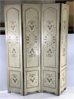 Painted Floral Wooden 4-Panel Screen