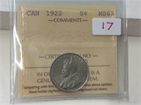 1922 (iccs Ms63) Canadian 5 Cent