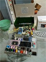 Large plastic sewing box and accessories