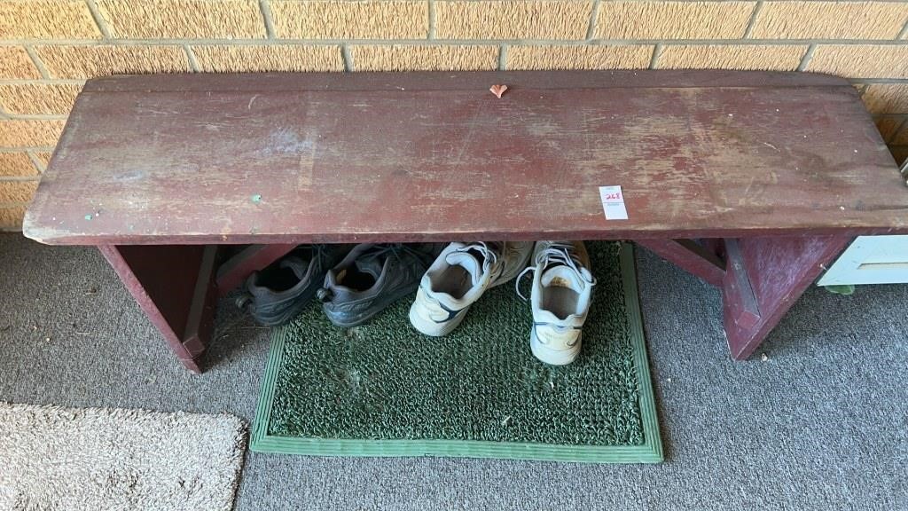 Wooden bench with 8.5 and 9 size shoes
