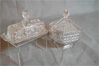 2pcs Clear Glass ~ Butter Dish and Candy Dish w/