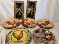 Vintage Feather Bird Pictures and Rooster Plates
