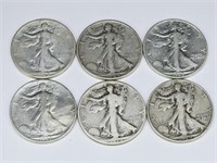 6 Walking Liberty Coins: 1933 - 1935, 1937 - 1939