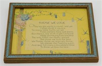 Antique 1920’s “Those We Love” Buzza Motto Framed