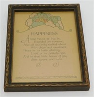 Antique 1920’s “Happiness” Framed Buzza Motto