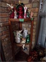 4ft Wooden shelf, misc Angels & misc holiday lot