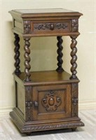 Cartouche Carved Barley Twist Oak Side Cabinet.