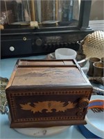 Antique Wooden Inlaid Cigarette Mechanical Box