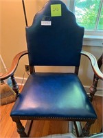 BLUE LEATHER AND WOOD CHAIR-MATCHES 138