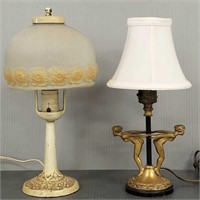 2 vintage lamps - Aladdin with glass shade & Deco