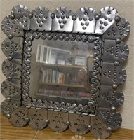 Mexican Handmade Punched Tin Square Mirror 13"