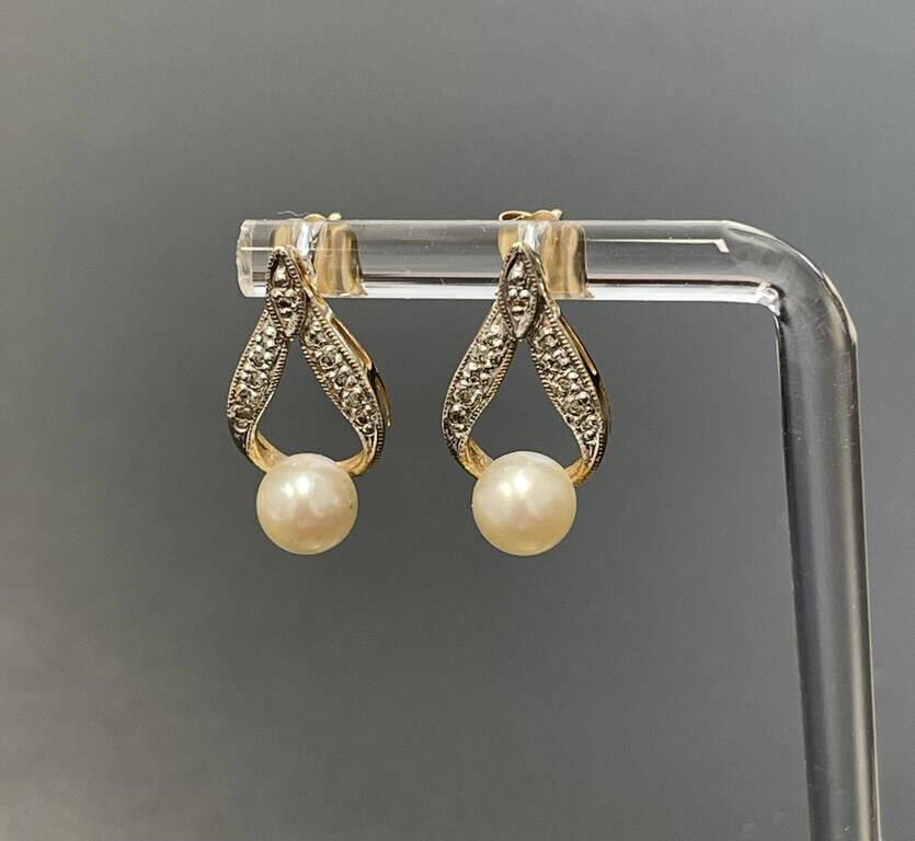 14 KT Pearl and Diamond Earrings