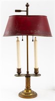 Brass Two Light Column Bouillotte Lamp