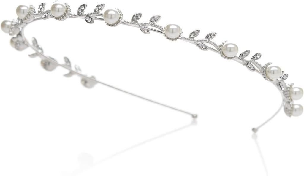 SWEETV Pearl Silver Bridal Headband-Single Hair...