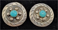 Silver & Turquoise Shield Clip On Earrings