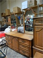 Hickory Mfg Co Oak Wood Dresser w/ Dbl Mirrors