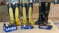 3 Pairs Rubber Boots Size 9, 3 Pair Safety Glasses