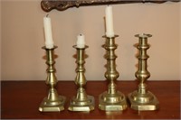 2 Pair of Brass Candlesticks 7 1/4" and 8 1/4"