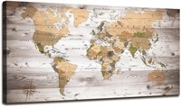 World Map Canvas Framed 20" x 40"
