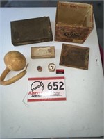 Cigar boxes, wood spools