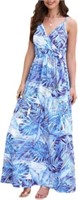 Womens V Neck Floral Bohemian Maxi Dress Large