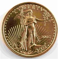 2002 GOLD 1/10 OZT AMERICAN EAGLE BU $5.00 COIN