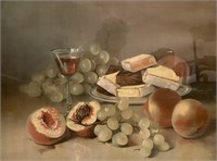 Peaches Cheese and Grapes Still Life Print