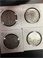 4x Walking Liberty coin silver half WWII