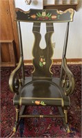 20th C. Boot-Jack Hand-Painted Rocking Maple Chair