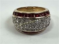 Costume ring with red & white bling stones
