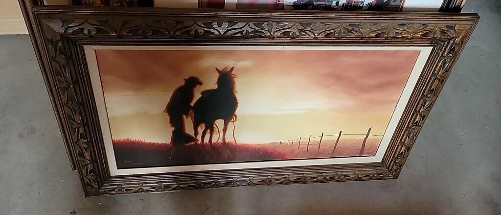 Framed Cowboy Oil on Canvas