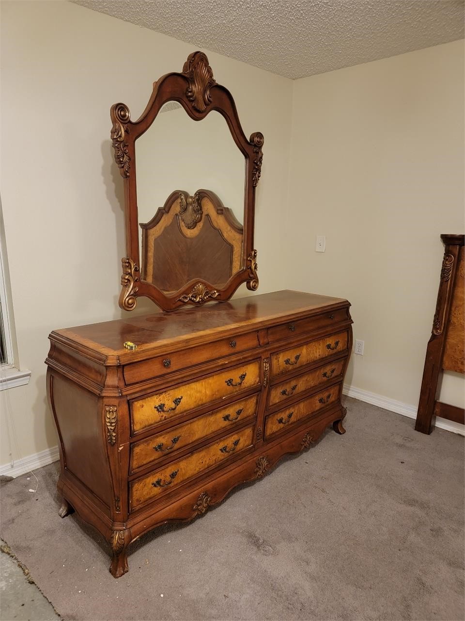 Mahoghany & Walnut  - Exquisite French Carved Bedroom Set