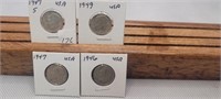 4 USA 10 CENT SILVER 1946,1947,1947S AND 1949